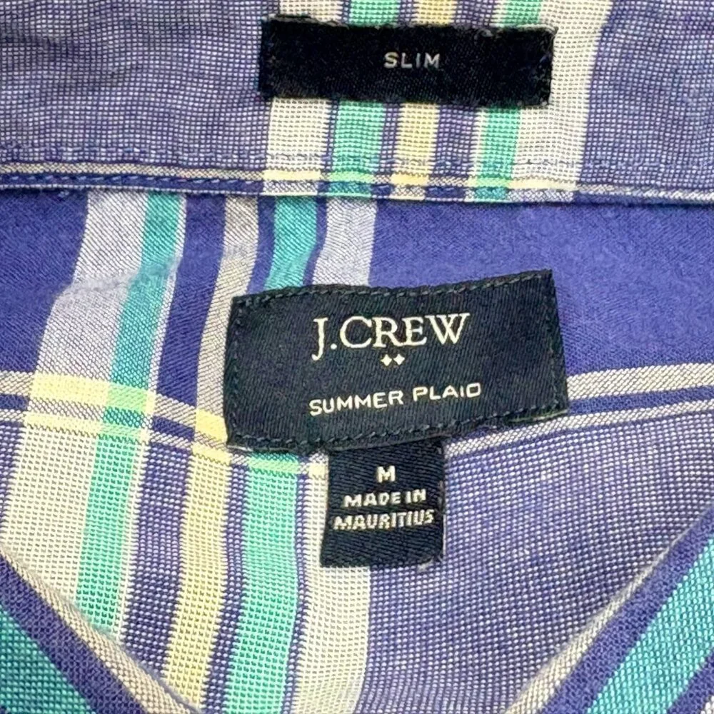 J CREW Blue Summer Plaid Button Collar Long Sleeve Slim‎ Fit Shirt